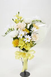 【贈答・贈呈用花束・造花花束・花束ギフト】バラとフリージアとマーガレットのアーティフィシャルフラワーブーケ/ジャンブリアン