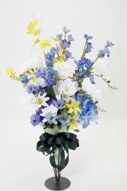 【贈答・贈呈用花束・造花花束・花束ギフト】バラとオンシジュームとデルフィニウムのアーティフィシャルフラワーブーケ