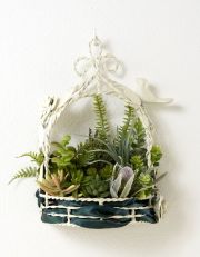 【ホワイトワイヤー鳥かごフレーム　造花インテリアグリーン】bird cage arrangement