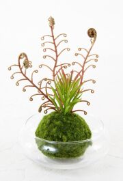 【造花 観葉植物 インテリアグリーン】こけ玉 ジャパニーズモダンアレンジメント（ガラス水盤花器付き）C