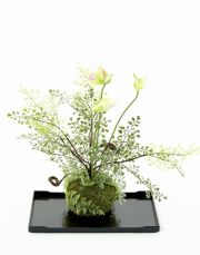 【造花 観葉植物 インテリアグリーン】苔玉 和風アレンジ3（下皿付き）
