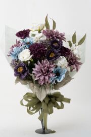 高級アーティフィシャルフラワーの花束｜上品なパープル＆ブルーブーケ（誕生日・記念日・お祝いの枯れない贈り物）