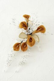 【造花・アートフラワー・髪飾り】和装用和風髪飾り-山吹茶色