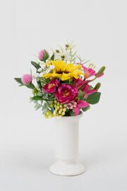 【アーティフィシャルフラワー・造花 お仏壇向けリトル仏花・供花】向日葵とミニ百合のミニ供花－1束タイプ