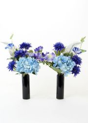 【造花 ミニ供花】モーニンググローリーと矢車草のナチュラルミニ仏花セット（左右１対）