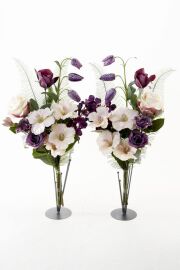 【アーティフィシャルフラワー・造花 お墓・お仏壇向け仏花・供花】バラとハイビスカスの洋風供花（左右１対セット）