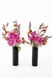 【造花 ミニ供花】コスモスと実物のミニ仏花セット（左右１対）