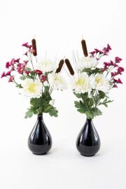 【造花の仏花・供花】菊＆ガマの穂の供花（左右１対セット）