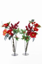 【造花 お正月・迎春用 供花】椿＆赤実の供花（左右１対セット）