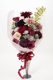 【贈答・贈呈用花束・造花花束・花束ギフト】薔薇とダリアとカーネーションのアーティフィシャルフラワーブーケ/ル・モンド