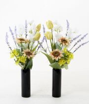 【お墓・仏壇用 造花の仏花・供花】サンフラワーとチューリップの仏花セット（左右１対）