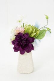 【アーティフィシャルフラワー・造花 お仏壇向けリトル仏花・供花】ダリアとマムのミニ供花－1束タイプ