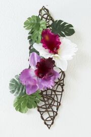 【造花・アーティフィシャルフラワー・リース・壁掛けアレンジ 】カトレアのオーバルリース