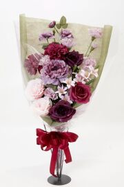 【贈答・贈呈用花束・造花花束・花束ギフト】ピオニーとバラとダリアのアーティフィシャルフラワーブーケ/ミスティローズ