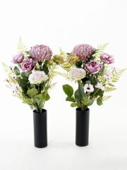 【アーティフィシャルフラワー・造花 お墓・お仏壇向け仏花・供花1対-左右2束セット】薔薇＆マムの洋風供花（左右１対セット）