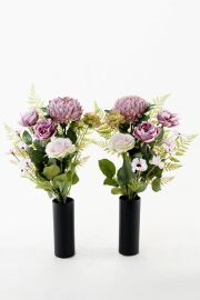 【アーティフィシャルフラワー・造花 お墓・お仏壇向け仏花・供花1対-左右2束セット】薔薇＆マムの洋風供花（左右１対セット）
