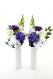 【アーティフィシャルフラワー・造花 お墓・お仏壇向け仏花・供花1対-左右2束セット】薔薇と蘭とダリアの洋風供花（左右１対セット）