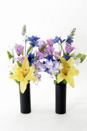 【造花・アーティフィシャルフラワー 仏花・供花】イエローカサブランカとアルストロメリアの墓花（左右１対セット）