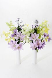 【造花・アーティフィシャルフラワー 仏花・供花】百合とシンビジウムの墓花（左右１対セット）