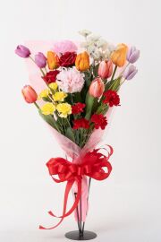 【贈答・贈呈用花束・高級造花の花束・記念日など思い出に残るギフトブーケ】カーネーションとチューリップの花束