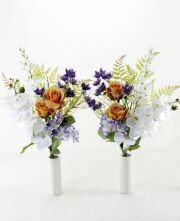【造花の仏花・供花】胡蝶蘭＆ローズのモダン供花（左右１対セット）