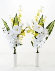 【造花の仏花・供花】大輪リシアンサス＆胡蝶蘭＆オンシジュームのモダン供花（左右１対セット）