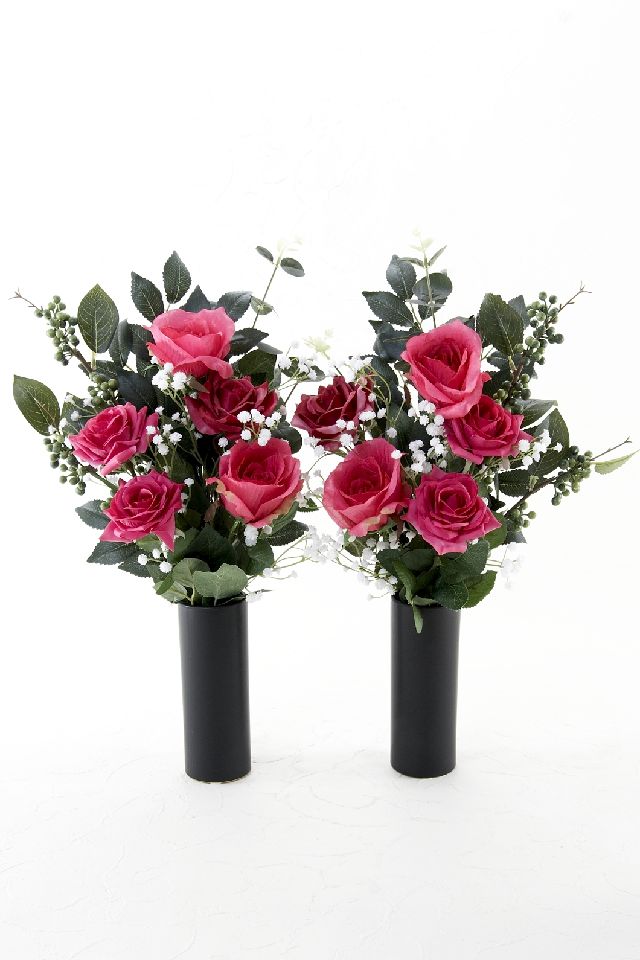 【アーティフィシャルフラワー・造花 お墓・お仏壇向け仏花・供花1対-左右2束セット】ローズガーデンシリーズ｜offering of roses-B