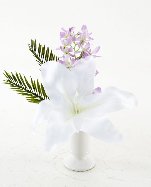 【アーティフィシャルフラワー・造花 お仏壇向けリトル仏花・供花】カサブランカ&蘭のミニ仏花−1束タイプ