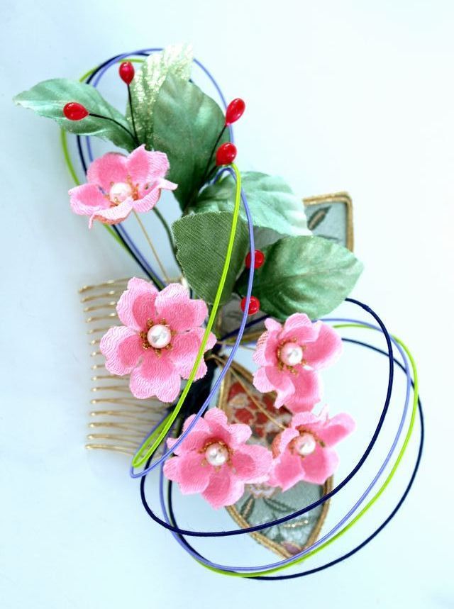 S-2004　 和装髪飾り(コームタイプ）／ピンク系