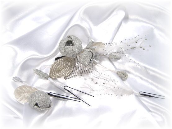 S-2040 和・洋両用髪飾り４点セット（シルバー）