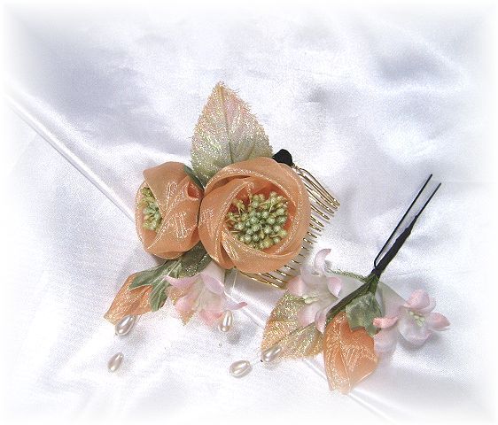 S-2041 和・洋両用髪飾り　大小２点セット（オレンジ）