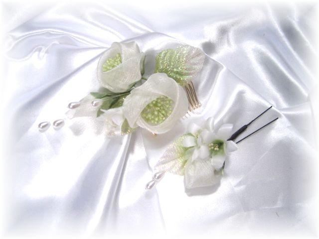 S-2041 和・洋両用髪飾り　大小２点セット（ホワイト）