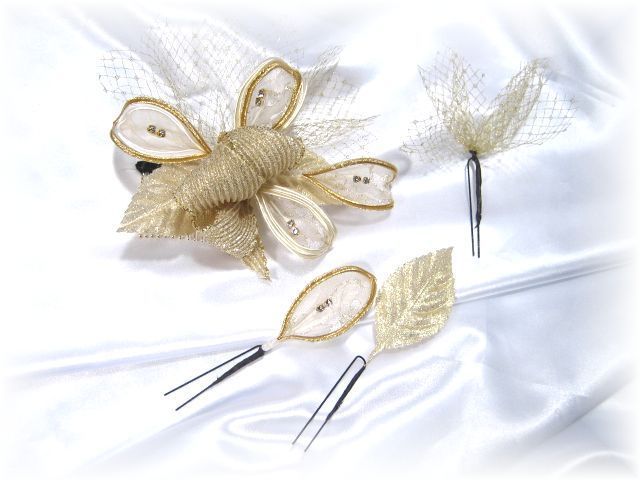 S-2034 和・洋両用髪飾り４点セット（ゴールド）