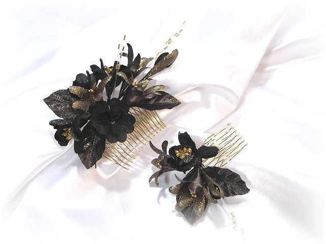 S-2020 和・洋装両用髪飾り2点セット(コームタイプ／ブラック）