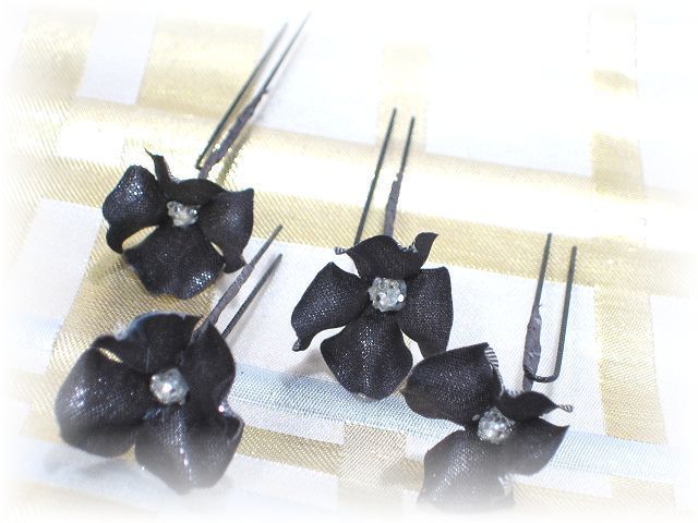 S-1012 和装髪飾り＜紫陽花＞Uピン４本セット（９Ａ０７）／黒銀