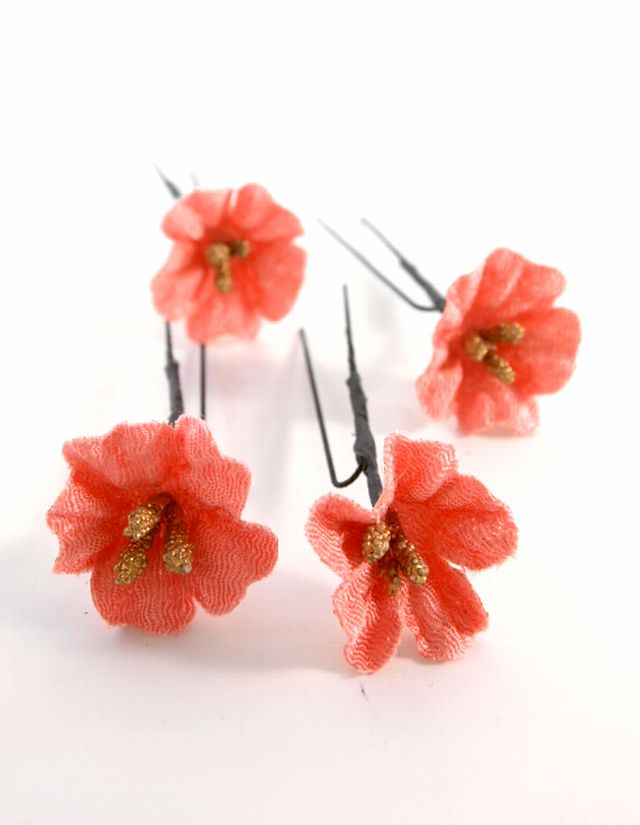 S-1010　和装髪飾り＜銀盃＞Uピン４本セット（９Ａ０５）／桜 ピンク