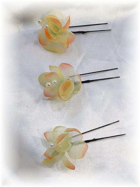 S-1035　洋花とパールのヘアUピンＬ３本セット／オレンジ