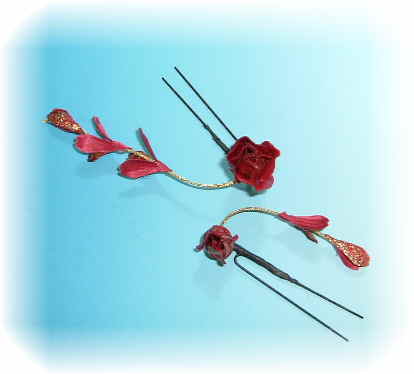 薔薇と藤の和装髪飾りＵピンタイプ（紅）