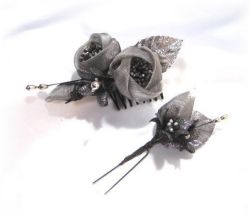 S-2041 和・洋両用髪飾り　大小２点セット（黒シルバー）