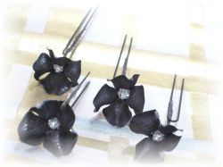 S-1012 和装髪飾り＜紫陽花＞Uピン４本セット（９Ａ０７）／黒銀
