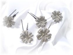 S-1017　和装髪飾り＜桜草＞Uピン５本セット（９Ａ１２）／黒銀