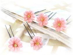 S-1017　和装髪飾り＜桜草＞Uピン５本セット（９Ａ１２）／淡紅