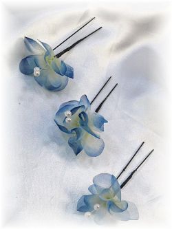 S-1035　洋花とパールのヘアUピンＬ３本セット／ブルー