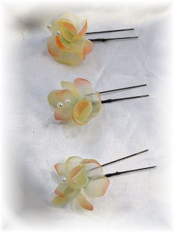S-1035　洋花とパールのヘアUピンＬ３本セット／オレンジ
