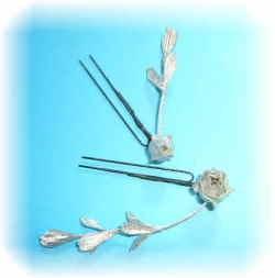 薔薇と藤の和装髪飾りＵピンタイプ（銀）