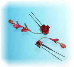 薔薇と藤の和装髪飾りＵピンタイプ（紅）