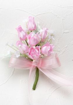 リトルチューリップとミニバラのコサージュ手作りキット（ピンク）