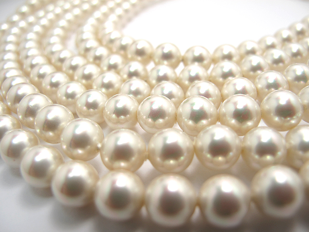 国産・貝パール（貝ミガキパール）/ビーズ（丸玉・両穴）7mm玉（40cm）（25本）
