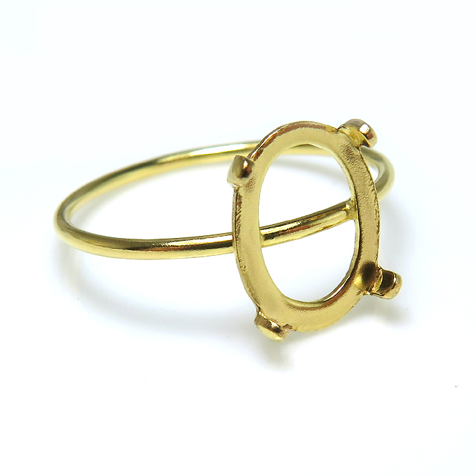 14kgfリングパーツ（指輪）4本爪カボション空枠10×8mm（オーバル）（サイズ目安：13号）「ゴールドフィルド」（25個）