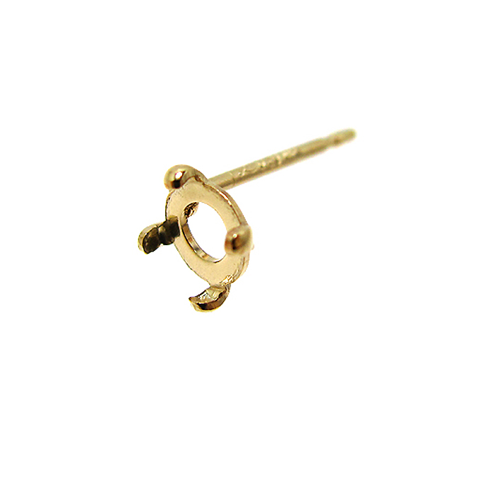 ピアス空枠・4本爪ポストピアス（カボション用ラウンド4mm）【A】「14kgf」（50ペア）
